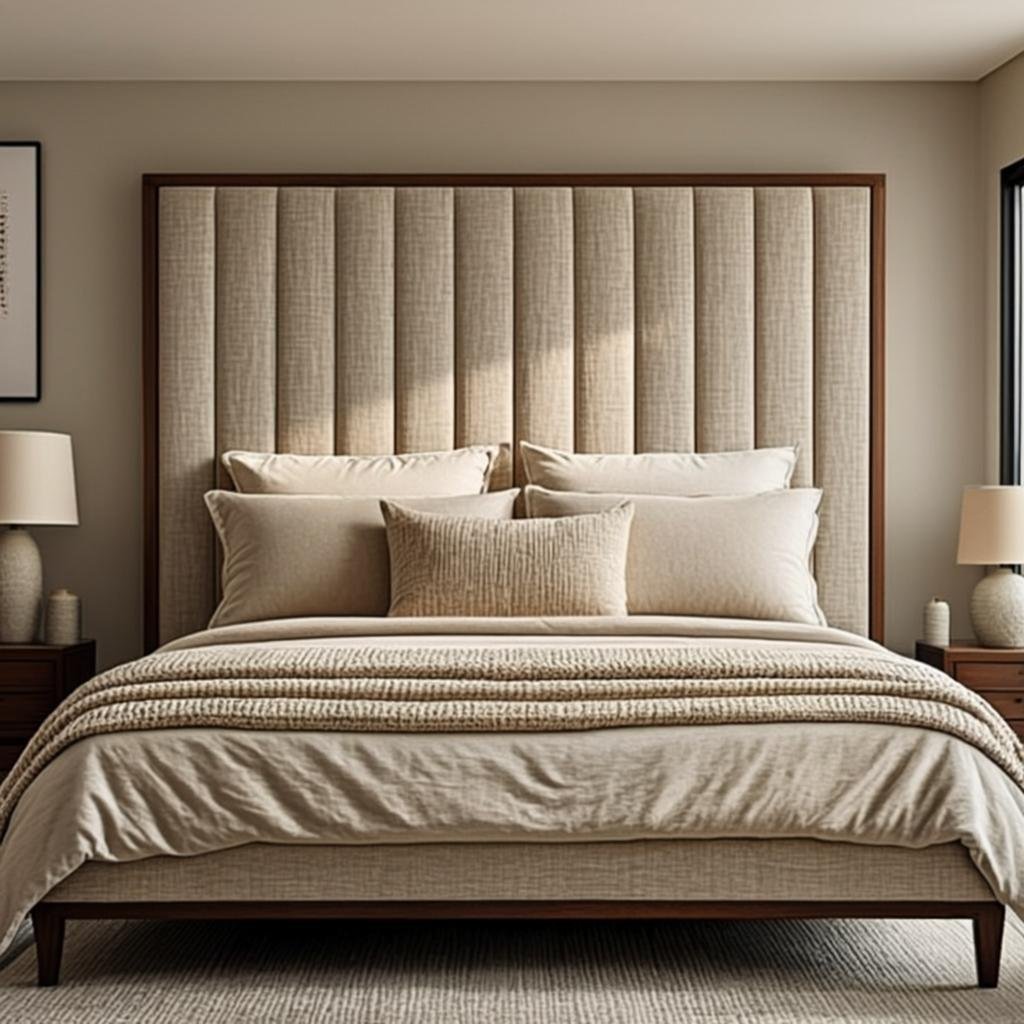 Serene master bedroom interior design Lahore with warm neutral tones by ILHAN'S Interior's